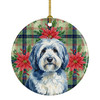 Blue and White Old English Sheepdog Christmas Poinsettias Ceramic Christmas Ornament product image at NuMercy