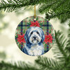 Blue and White Old English Sheepdog Christmas Poinsettias Ceramic Christmas Ornament product image at NuMercy 2