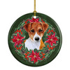 Jack Russell Terrier Poinsettia Wreath Ceramic Christmas Ornament product image at NuMercy