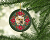 Cairn Terrier Poinsettia Wreath Ceramic Christmas Ornament product image at NuMercy 2