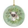 Pug Puppy Fawn Christmas Wreath Ceramic Ornament product image at NuMercy