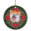 Akita Poinsettia Wreath Ceramic Christmas Ornament product image at NuMercy