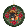 German Boxer Poinsettia Wreath Ceramic Christmas Ornament product image at NuMercy
