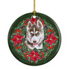 Siberian Husky Grey Poinsettia Wreath Ceramic Christmas Ornament product image at NuMercy