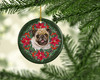 Fawn Pug Poinsettia Wreath Ceramic Christmas Ornament product image at NuMercy 2