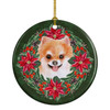 Pomeranian #2 Poinsettia Wreath Ceramic Christmas Ornament product image at NuMercy