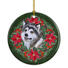Alaskan Malamute Poinsettia Wreath Ceramic Christmas Ornament product image at NuMercy