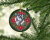 Alaskan Malamute Poinsettia Wreath Ceramic Christmas Ornament product image at NuMercy 2