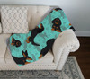Longhaired Black Tan Dachshund Artwork Pattern Quilted Throw Blanket 50" x 60" product image at NuMercy 3