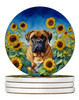 Bullmastiff in Sunflowers Large Sandstone Absorbent Round Coasters Pack of 4 product image at NuMercy