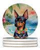 Miniature Pinscher Luau Large Sandstone Absorbent Round Coasters Pack of 4 product image at NuMercy