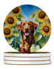 Chesapeake Bay Retriever in Sunflowers Large Sandstone Absorbent Round Coasters Pack of 4 product image at NuMercy