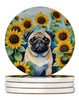 Pug in Sunflowers Large Sandstone Absorbent Round Coasters Pack of 4 DAC6145 product image at NuMercy