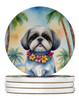 Shih Tzu Luau Large Sandstone Absorbent Round Coasters Pack of 4 product image at NuMercy