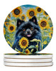 Pomeranian in Sunflowers Large Sandstone Absorbent Round Coasters Pack of 4 DAC6135 product image at NuMercy