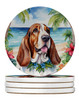 Basset Hound Luau Large Sandstone Absorbent Round Coasters Pack of 4 product image at NuMercy