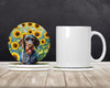 German Wirehaired Pointer in Sunflowers Large Sandstone Absorbent Round Coasters Pack of 4 product image at NuMercy 2