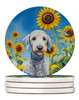 Bedlington Terrier in Sunflowers Large Sandstone Absorbent Round Coasters Pack of 4 product image at NuMercy