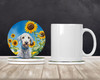Bedlington Terrier in Sunflowers Large Sandstone Absorbent Round Coasters Pack of 4 product image at NuMercy 2