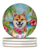 Shiba Inu Luau Large Sandstone Absorbent Round Coasters Pack of 4 product image at NuMercy