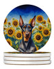 Doberman Pinscher in Sunflowers Large Sandstone Absorbent Round Coasters Pack of 4 product image at NuMercy