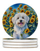 Coton de Tulear in Sunflowers Large Sandstone Absorbent Round Coasters Pack of 4 product image at NuMercy