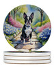 Boston Terrier Spring Path Large Sandstone Absorbent Round Coasters Pack of 4 DAC6577 product image at NuMercy