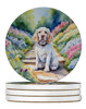 Clumber Spaniel Spring Path Large Sandstone Absorbent Round Coasters Pack of 4 product image at NuMercy