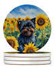 Affenpinscher in Sunflowers Large Sandstone Absorbent Round Coasters Pack of 4 product image at NuMercy