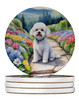 Bichon Frise Spring Path Large Sandstone Absorbent Round Coasters Pack of 4 product image at NuMercy
