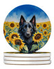 Belgian Sheepdog in Sunflowers Large Sandstone Absorbent Round Coasters Pack of 4 product image at NuMercy