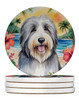 Bearded Collie Luau Large Sandstone Absorbent Round Coasters Pack of 4 product image at NuMercy