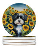 Havanese in Sunflowers Large Sandstone Absorbent Round Coasters Pack of 4 product image at NuMercy
