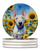 English Bull Terrier in Sunflowers Large Sandstone Absorbent Round Coasters Pack of 4 DAC6071 product image at NuMercy