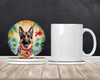 German Shepherd Luau Large Sandstone Absorbent Round Coasters Pack of 4 product image at NuMercy 2