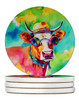 Hippie Animal Malvi Cow Large Sandstone Absorbent Round Coasters Pack of 4 DAC4008 product image at NuMercy