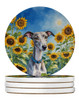 Whippet in Sunflowers Large Sandstone Absorbent Round Coasters Pack of 4 product image at NuMercy