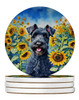 Kerry Blue Terrier in Sunflowers Large Sandstone Absorbent Round Coasters Pack of 4 product image at NuMercy