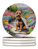Australian Terrier Spring Garden Large Sandstone Absorbent Round Coasters Pack of 4 product image at NuMercy