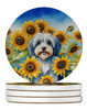 Tibetan Terrier in Sunflowers Large Sandstone Absorbent Round Coasters Pack of 4 product image at NuMercy