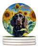 American Water Spaniel in Sunflowers Large Sandstone Absorbent Round Coasters Pack of 4 product image at NuMercy
