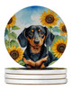 Dachshund in Sunflowers Large Sandstone Absorbent Round Coasters Pack of 4 DAC6066 product image at NuMercy