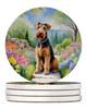Airedale Terrier Spring Garden Large Sandstone Absorbent Round Coasters Pack of 4 product image at NuMercy