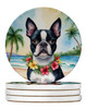 Boston Terrier Luau Large Sandstone Absorbent Round Coasters Pack of 4 DAC6383 product image at NuMercy