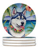 Siberian Husky Luau Large Sandstone Absorbent Round Coasters Pack of 4 product image at NuMercy