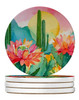 Arizona Saguaro Cactus Blossom in Watercolor Large Sandstone Absorbent Round Coasters Pack of 4 DAC1625 product image at NuMercy
