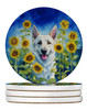White German Shepherd in Sunflowers Large Sandstone Absorbent Round Coasters Pack of 4 product image at NuMercy