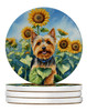Silky Terrier in Sunflowers Large Sandstone Absorbent Round Coasters Pack of 4 product image at NuMercy