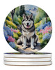 Alaskan Malamute Spring Garden Large Sandstone Absorbent Round Coasters Pack of 4 product image at NuMercy