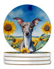 Italian Greyhound in Sunflowers Large Sandstone Absorbent Round Coasters Pack of 4 product image at NuMercy